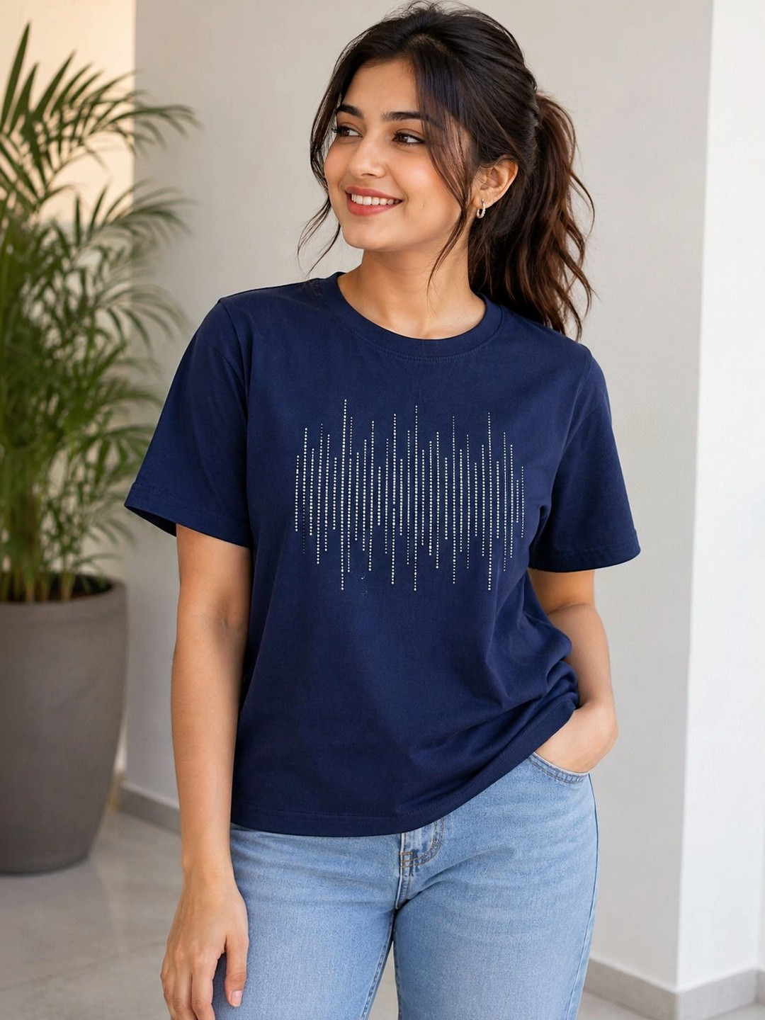 BAGHADBILLO Women Printed Pure Cotton T-shirt