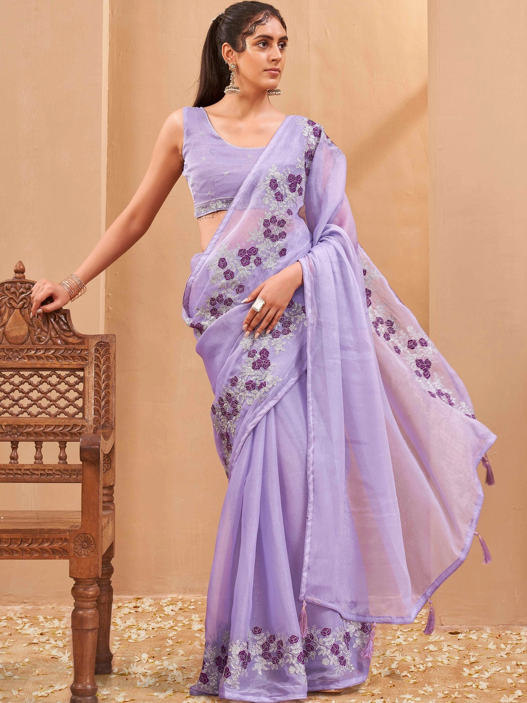Tikhi Imli Embroidered Poly Chiffon Heavy Work Saree