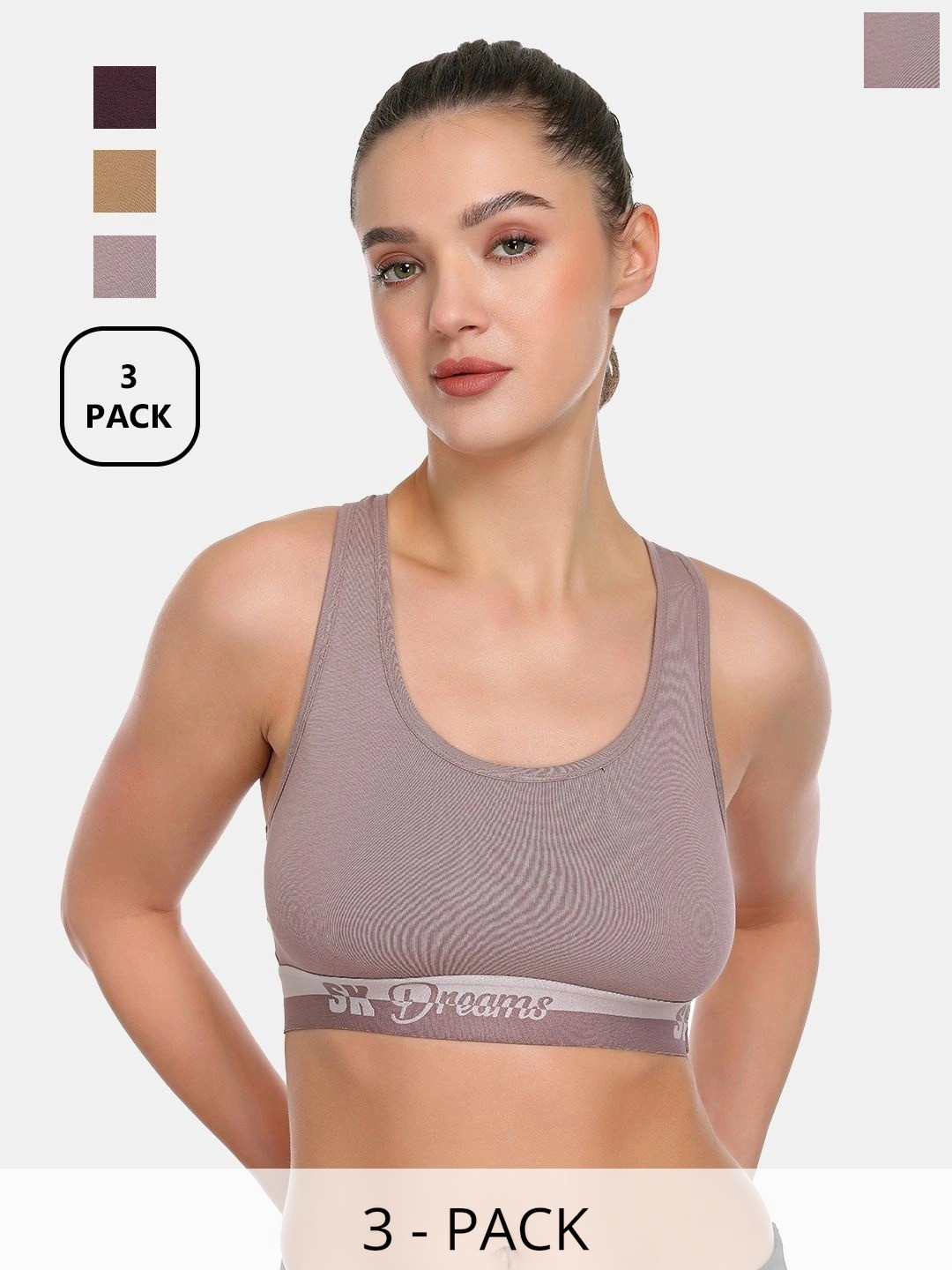 SKDREAMS Cotton Spandex Everyday Wireless Non Padded Pack of 3 Sports Bra Combo for Women