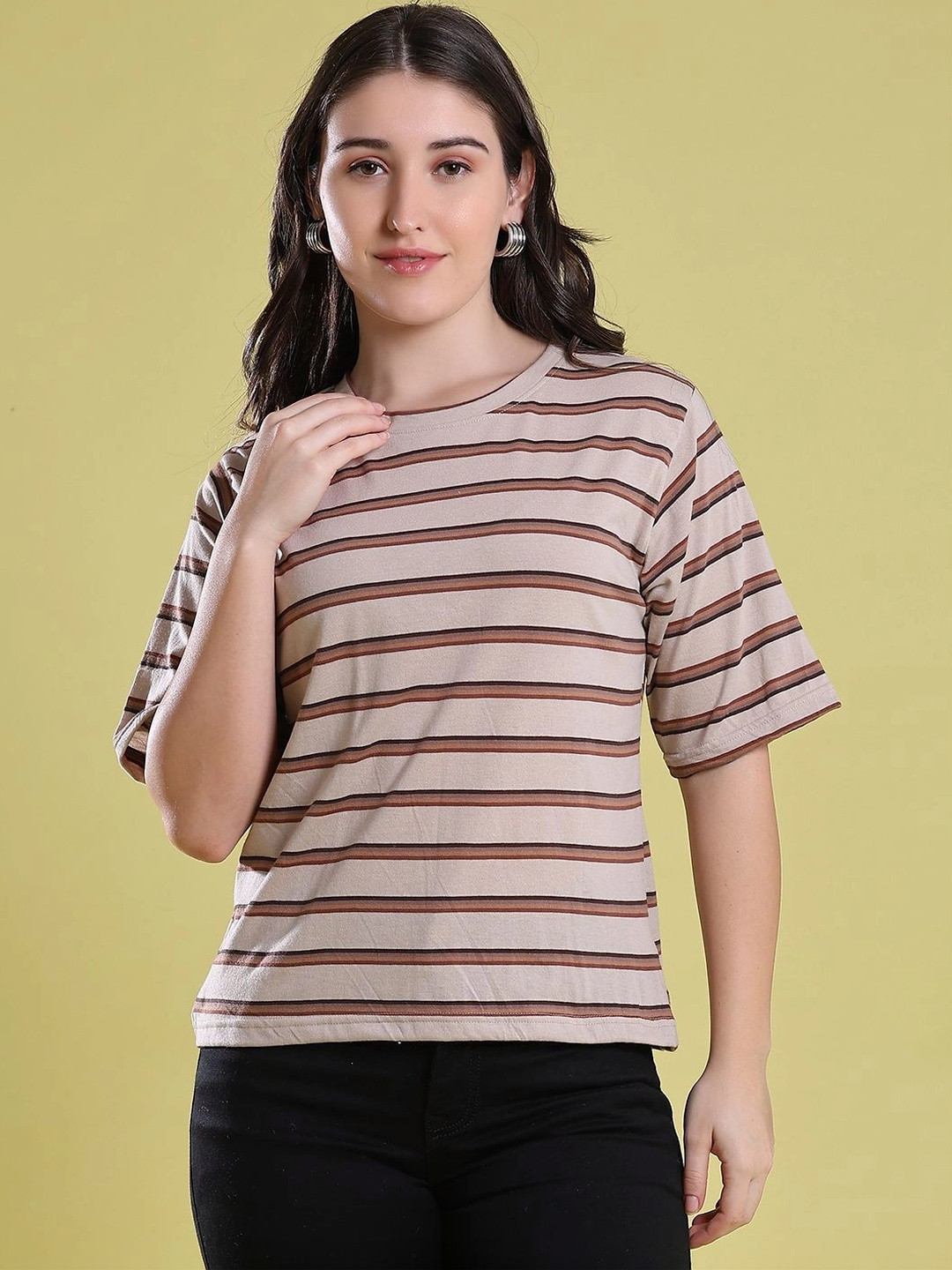 V-Mart Women Striped T-shirt