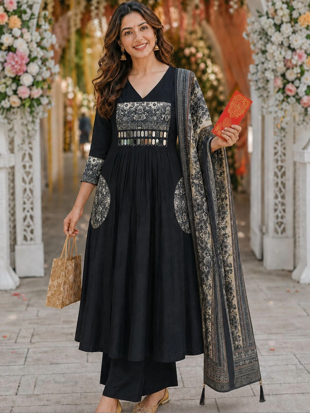 Berrylicious Women Ethnic Motifs Work Chanderi Silk Kurta with Trousers & With Dupatta