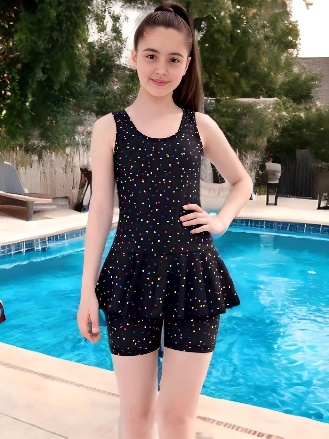 Aster Apparels Girls Printed Round Neck Swimming Dress
