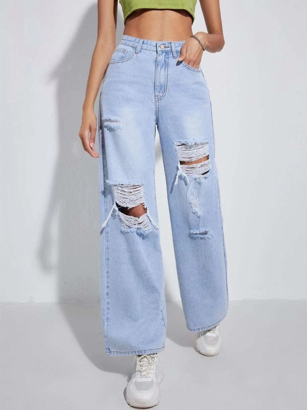 stylefabs Women Loose High-Rise Highly Distressed Jeans