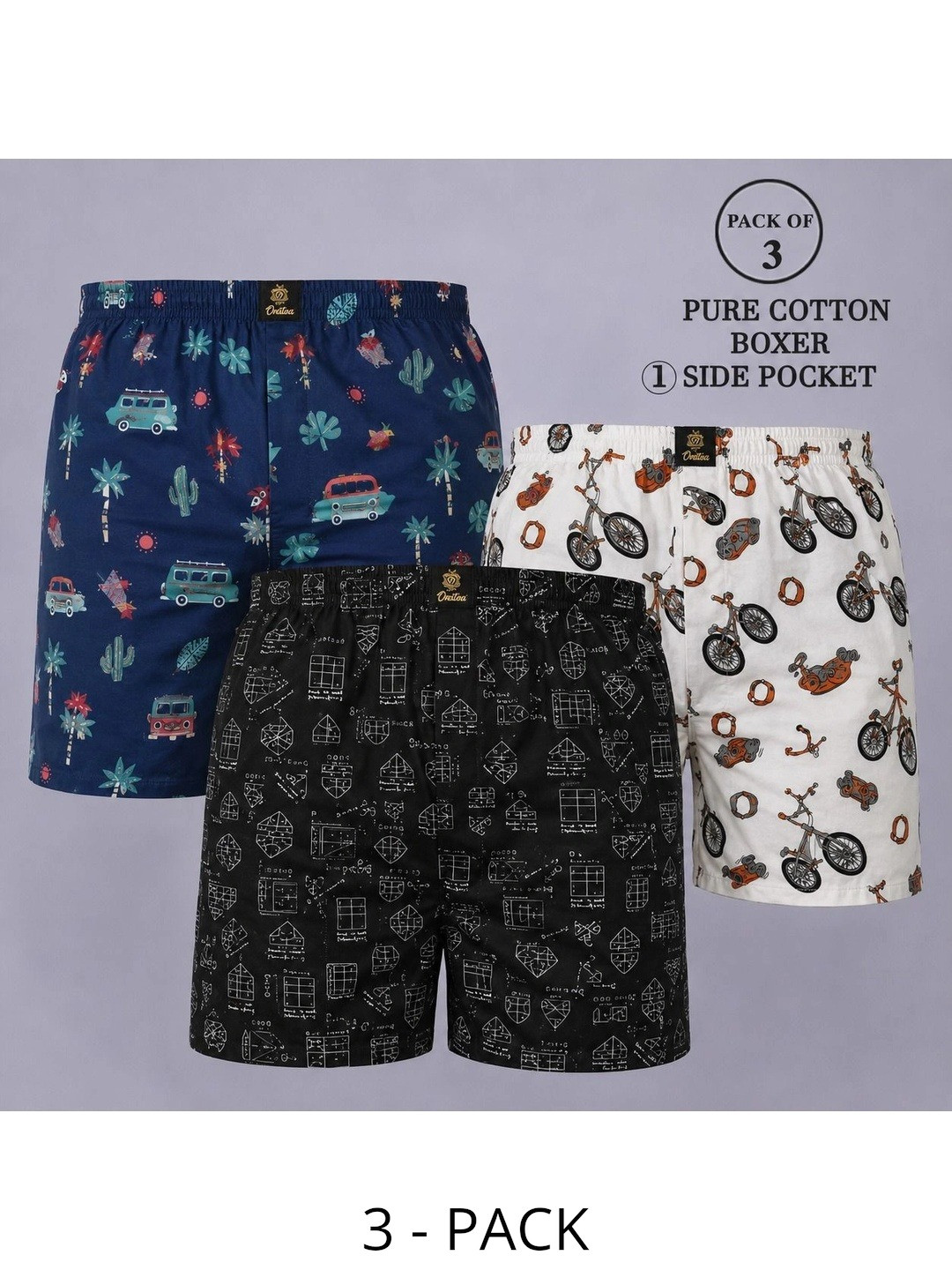 DEVANSH ENTERPRISE Pack of 3 Printed Cotton Boxers