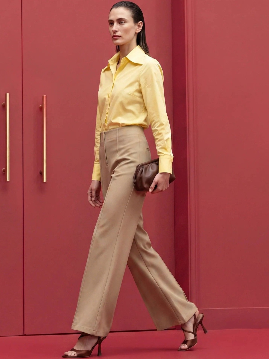 RAREISM Women Beige Bootcut Fit Plain Trouser