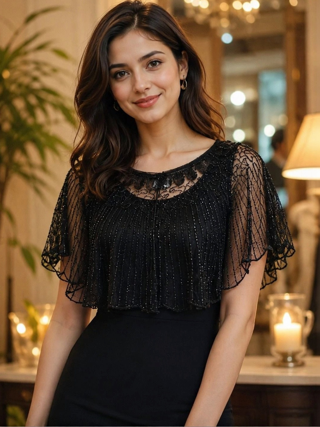 Zarinivas Women Party Embellished Crop Sheer Shrug