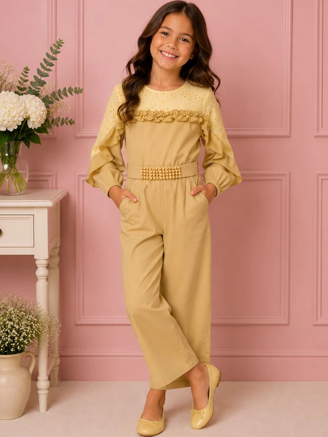 CUTECUMBER Girls Basic Jumpsuit with Ruffles