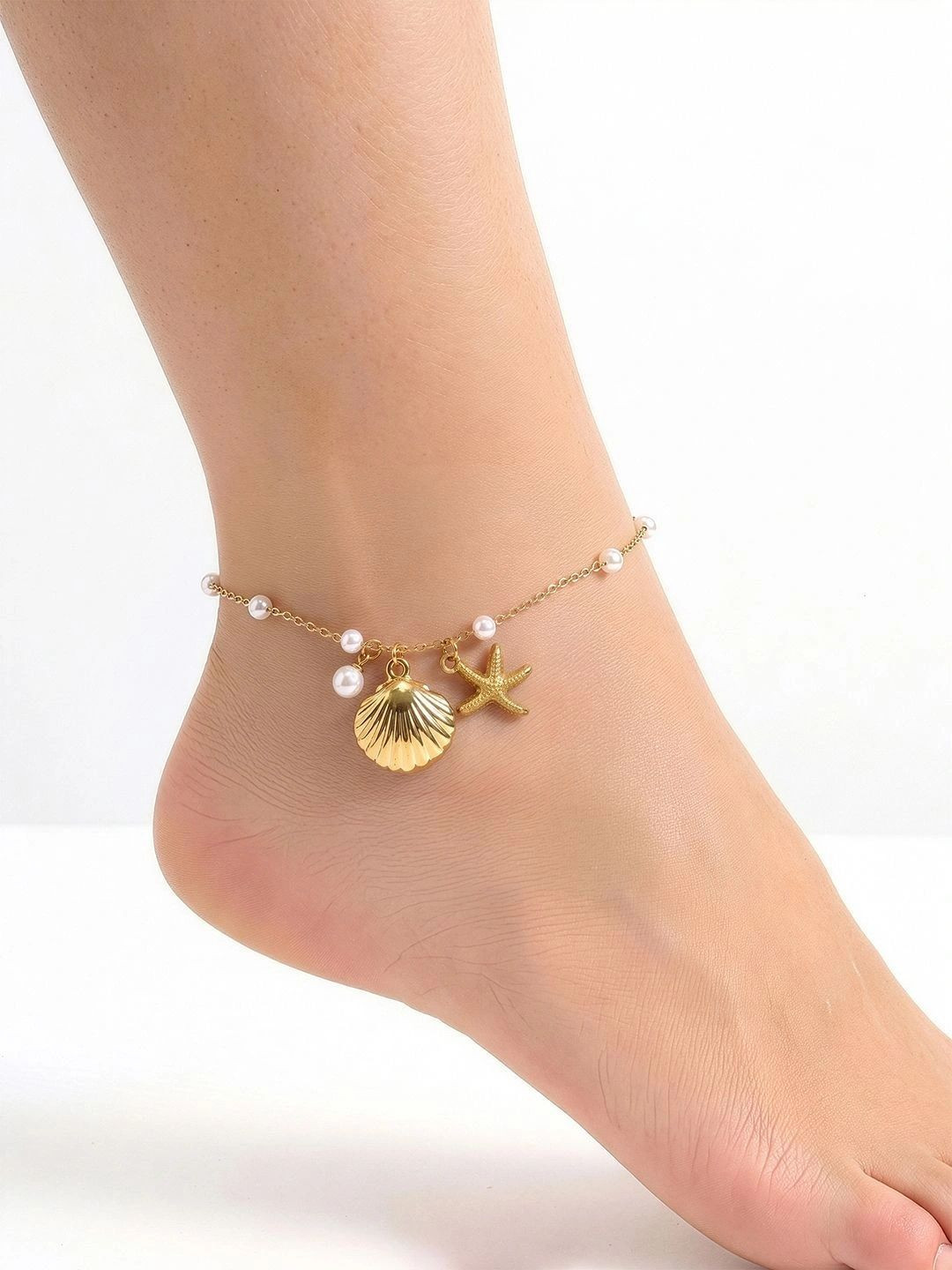 SWASHAA Gold-Plated Pearls Anklet
