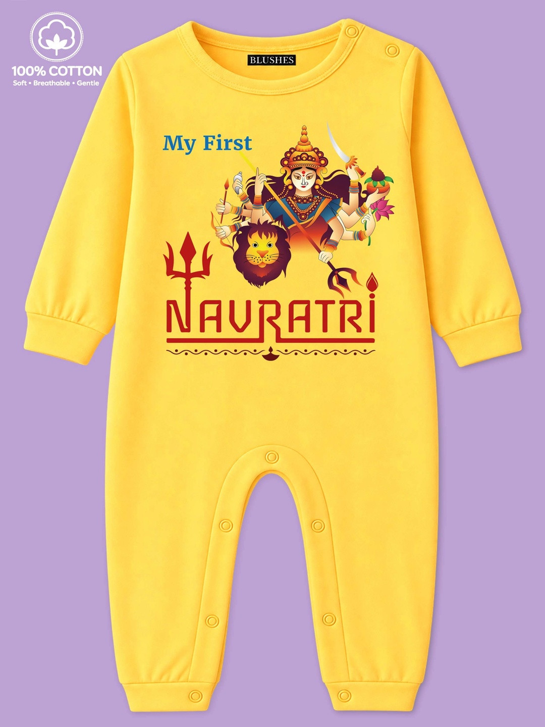 BLUSHES Infants My First Navratri Text Printed Pure Cotton Romper