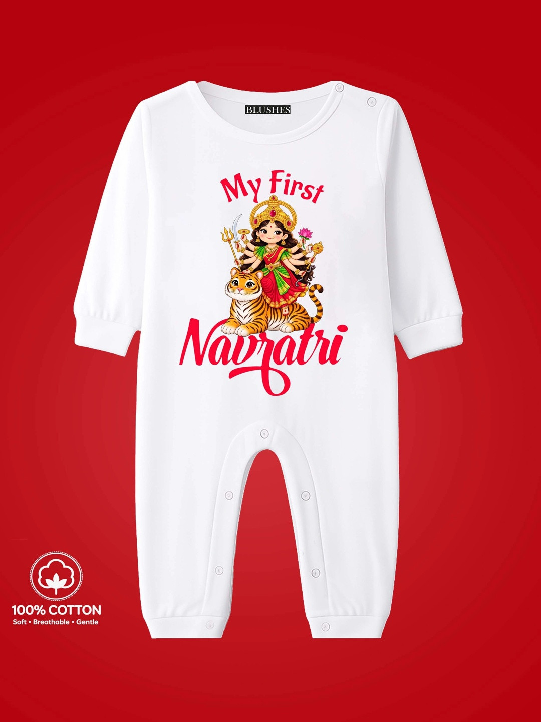 BLUSHES Infants My First Navratri Text Printed Pure Cotton Romper