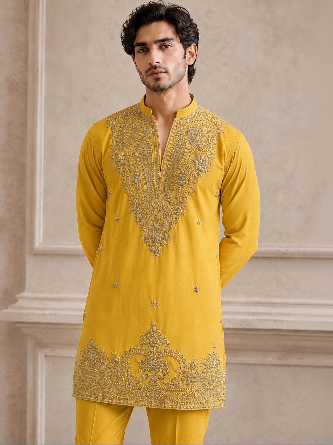 House of Pataudi Men Embroidered Thread Work Kurta