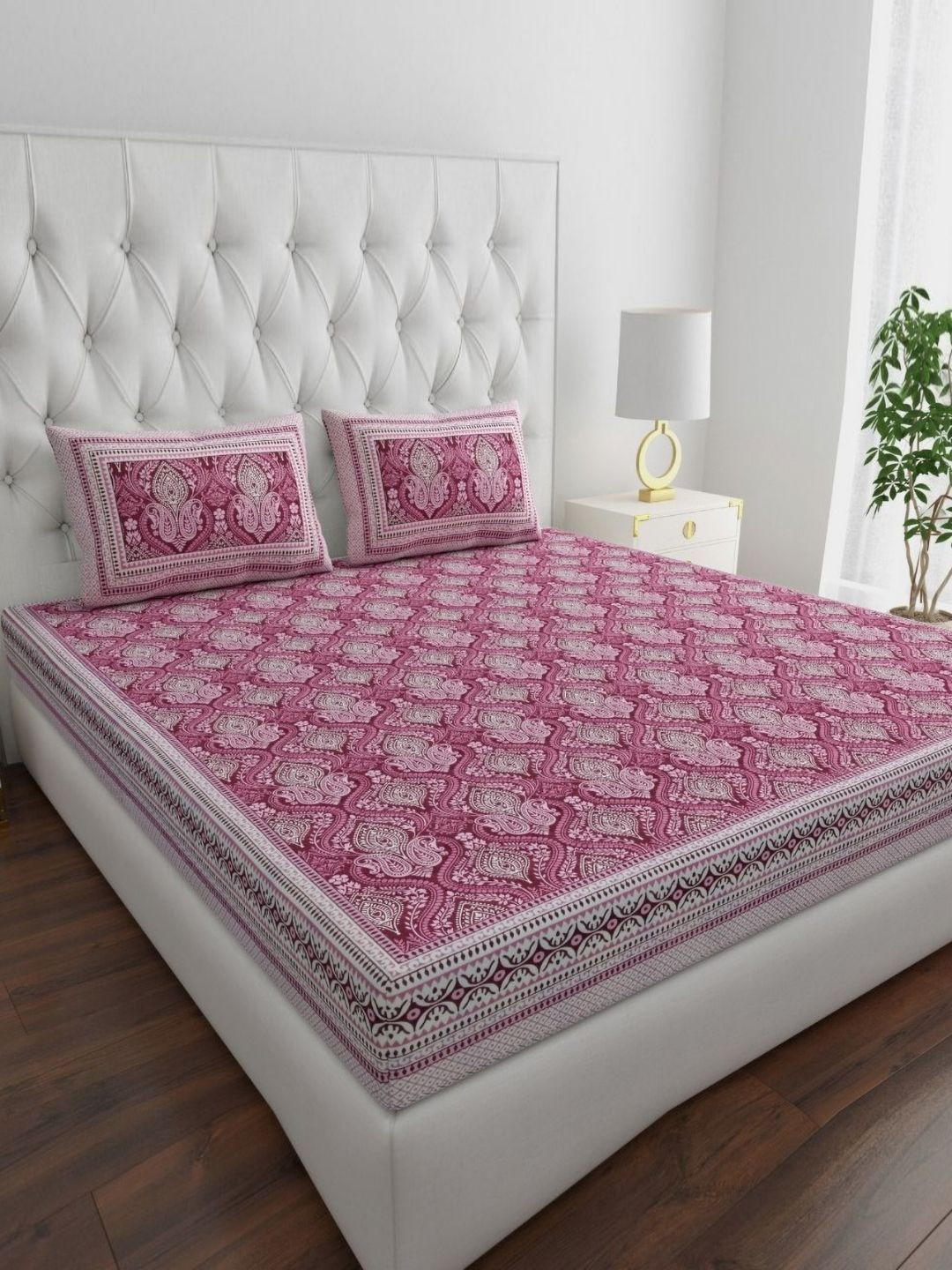 COZYKO  210 TC King Size Bedsheet with 2 Pillow Covers-90cm x 105cm