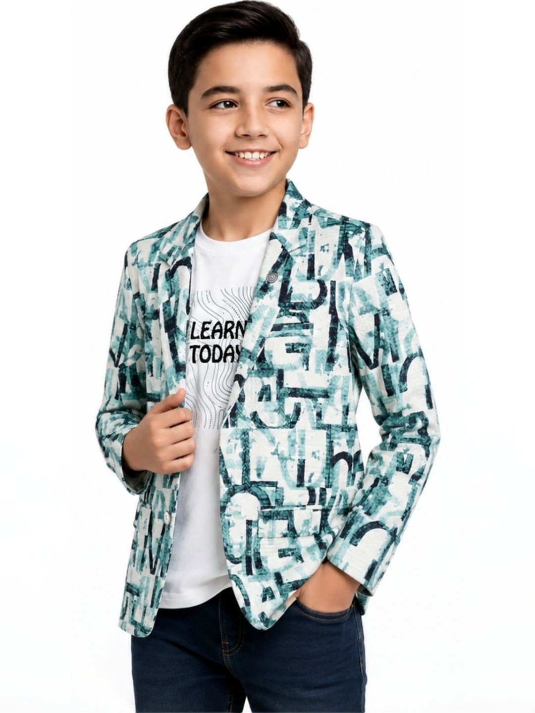 CAVIO Boys Printed Pure Cotton Blazers With T-shirt