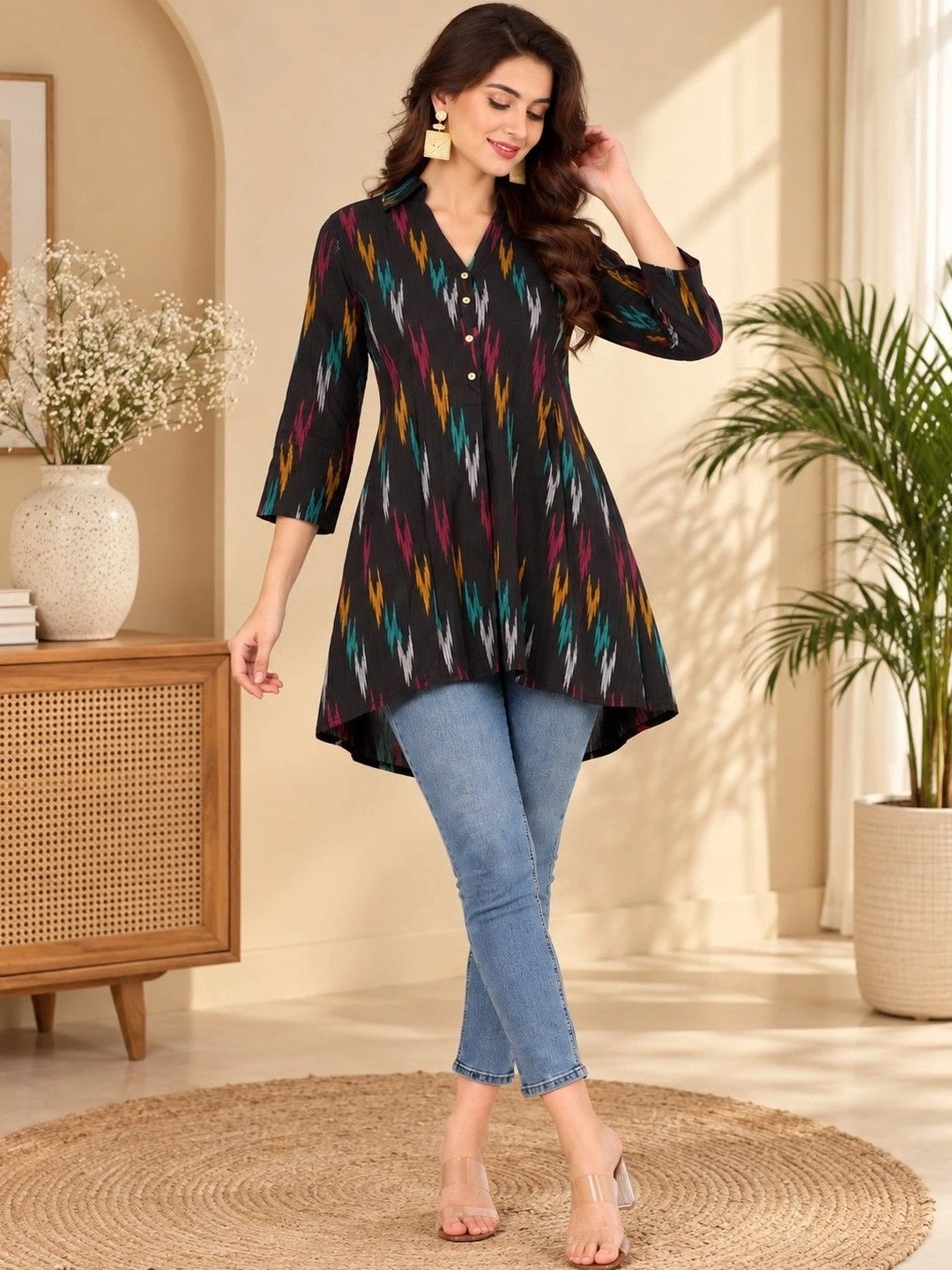 Jivitha Ikkat Ethnic Cotton A line Top