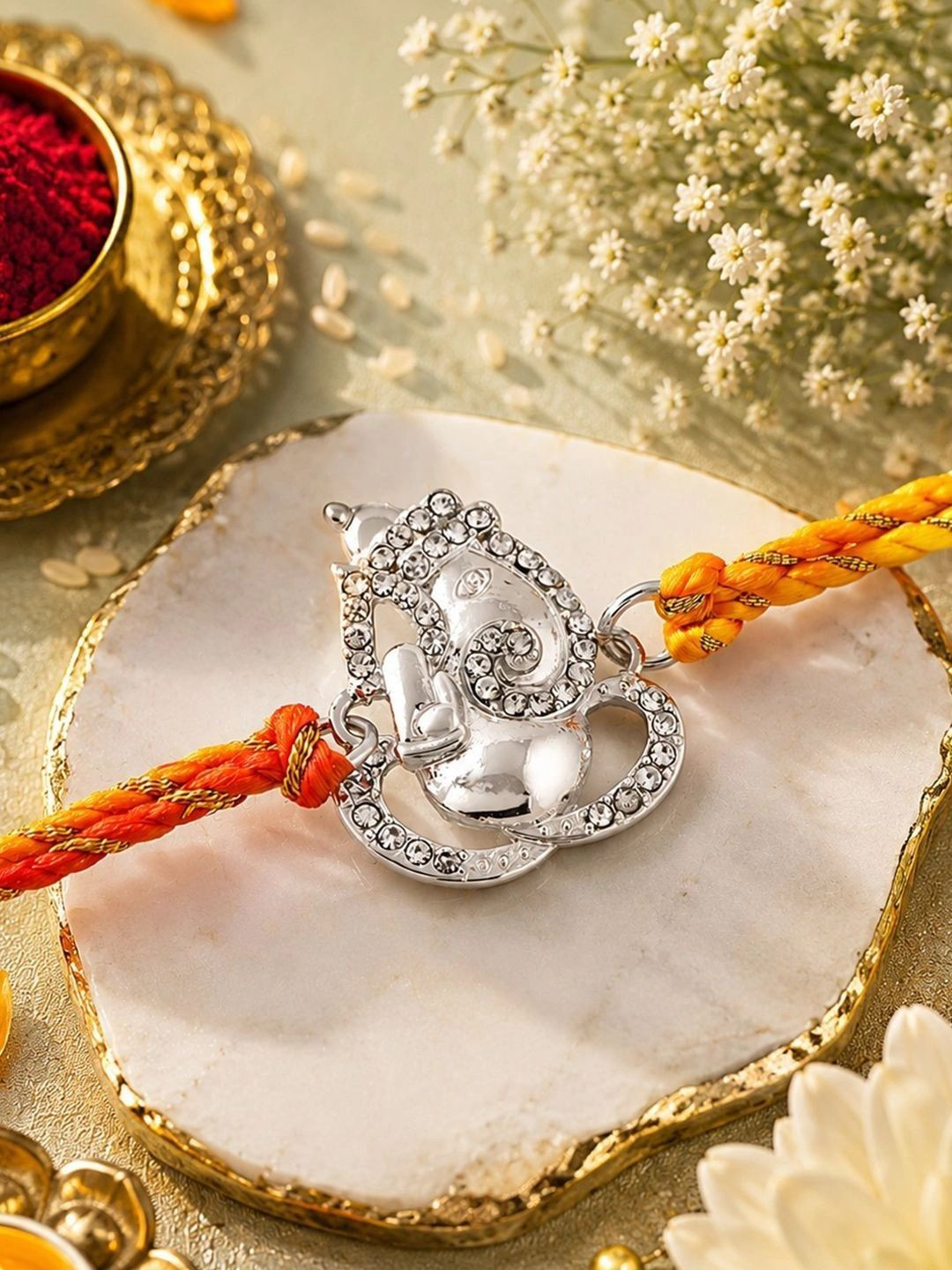 Estele Rhodium-Plated Crystal-Studded Rakhi