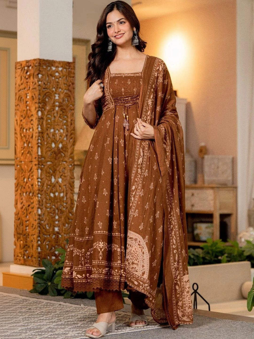 Anouk Women Floral Printed Empire Pure Cotton Kurta with Trousers & - Image 1