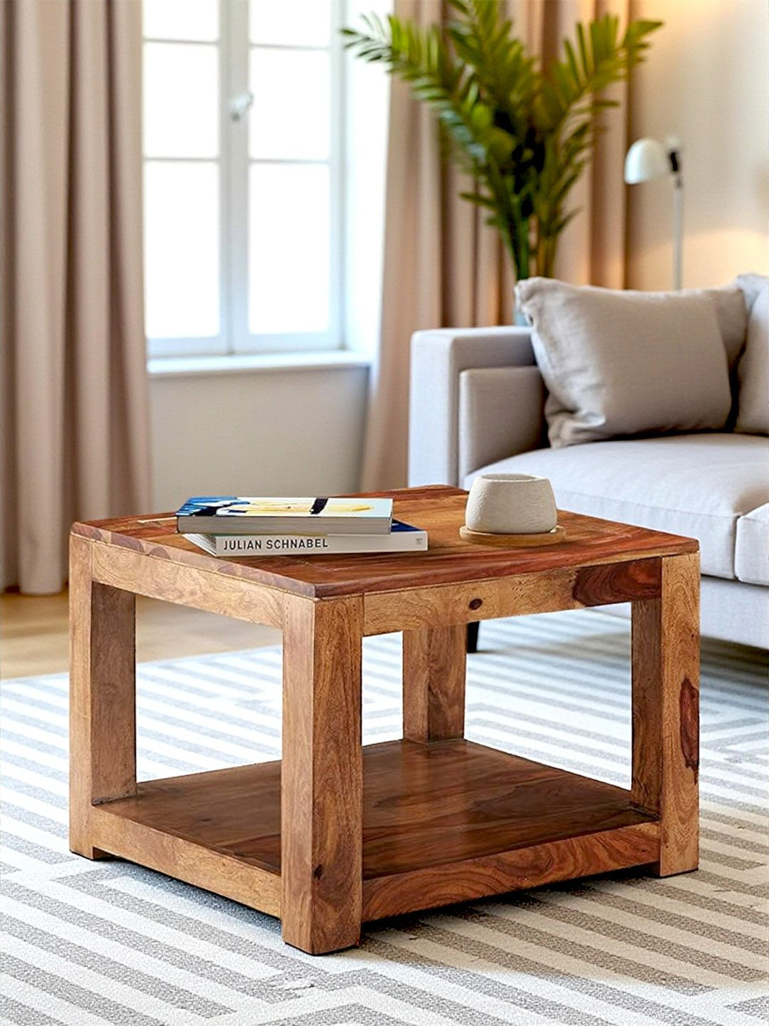 Ikiriya Sheesham Wood Contemporary Coffee Table In Natural Teak Finish