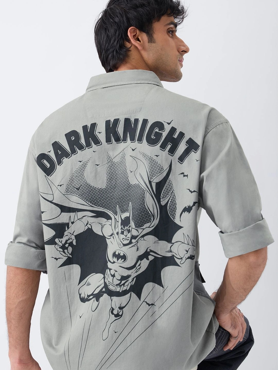 The Souled Store Men Batman Printed Grey Oversized Utility Shirts