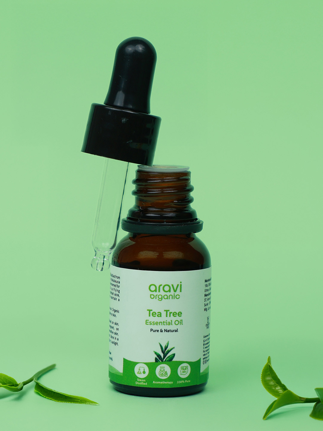 Aravi Organic Pure Tea Tree Essential Oil For Skin & Hair Dandruff & Acne Care - 15ml