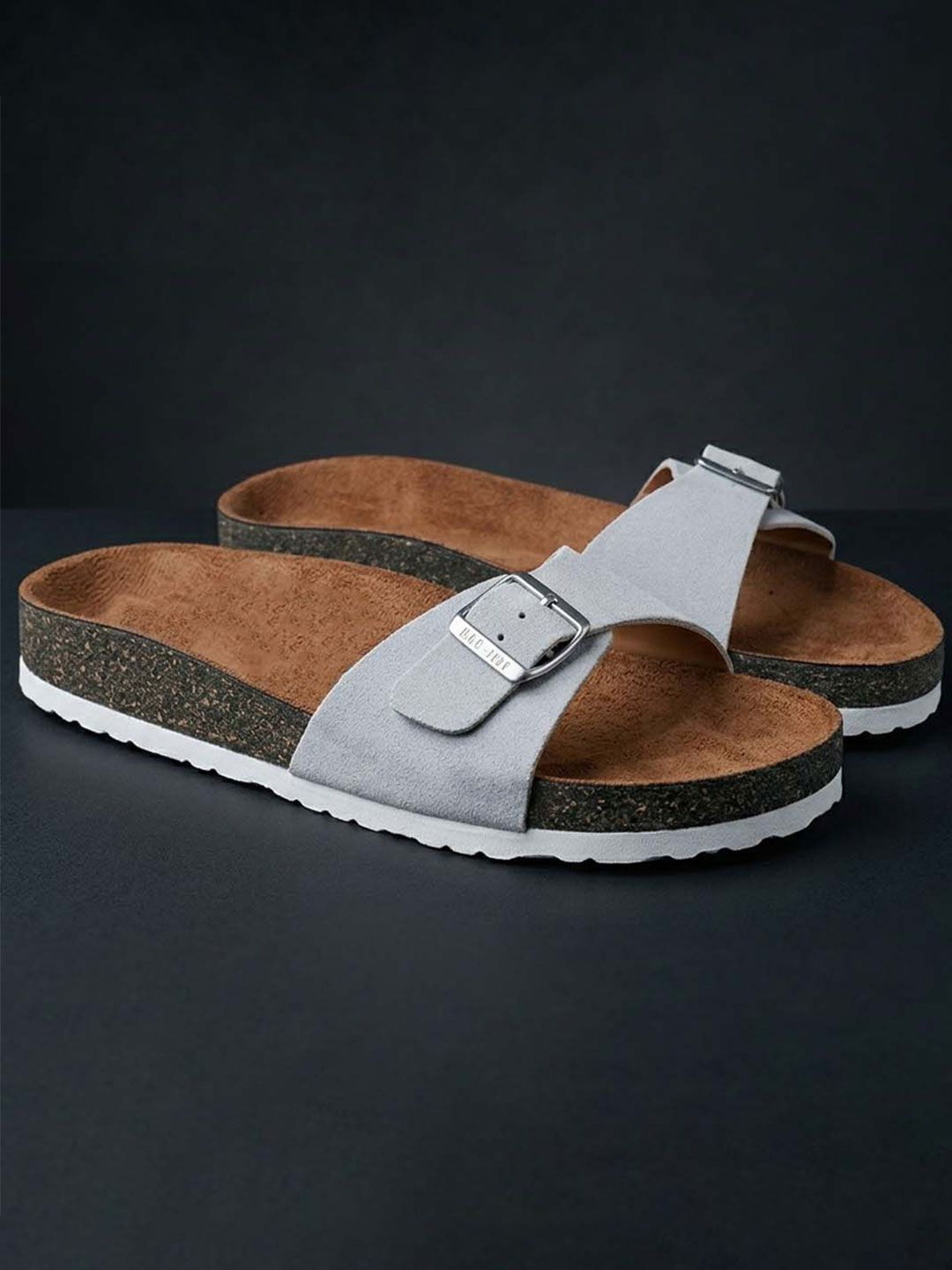 LYDC Women Grey Comfort Open Toe Flats with Buckles