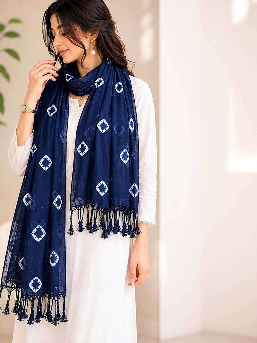 EBADAT Printed Tie and Dye Dupatta