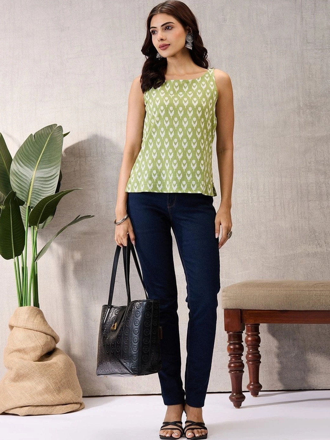 Saffron Threads Ikat Printed Cotton Top