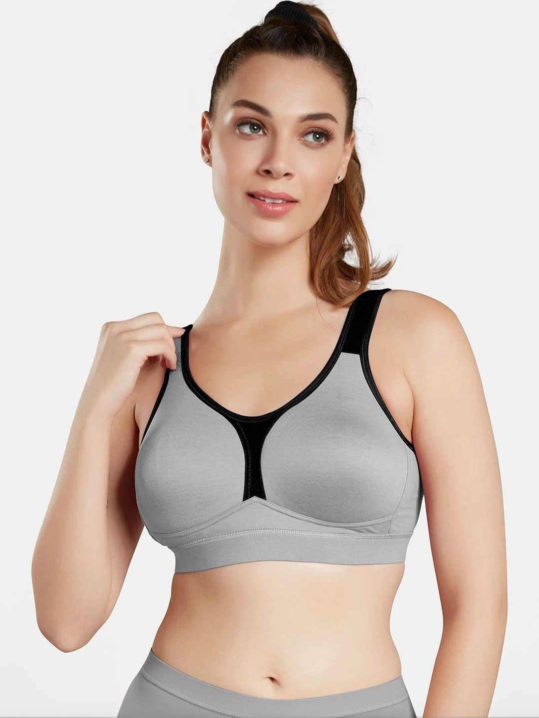 Sonari Grey & Black Non-Wired Lightly Padded Sports Bra