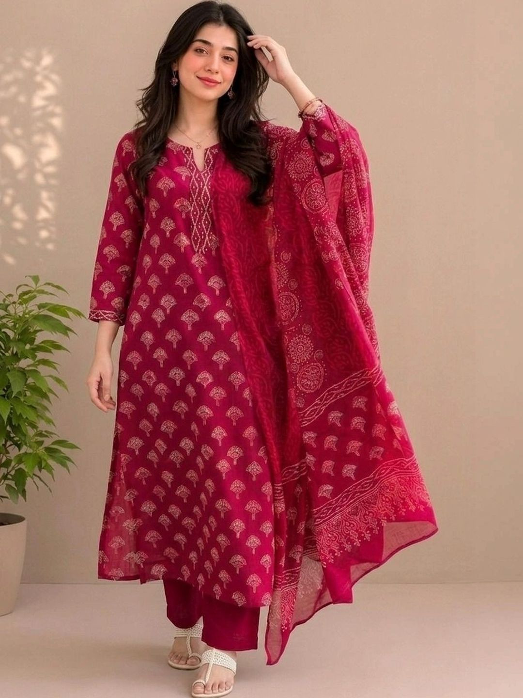 GORGONE Women Printed Regular Kurta with Palazzos & With Dupatta