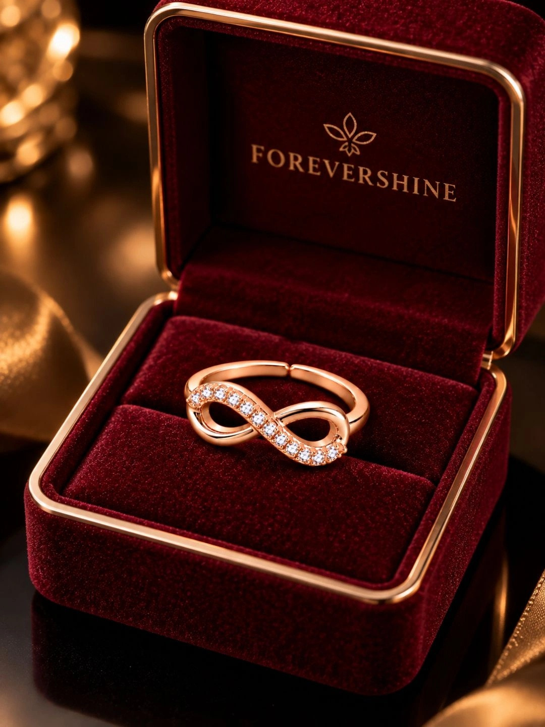 Forevershine Women Rose Gold-Plated Cubic Zirconia Finger Ring