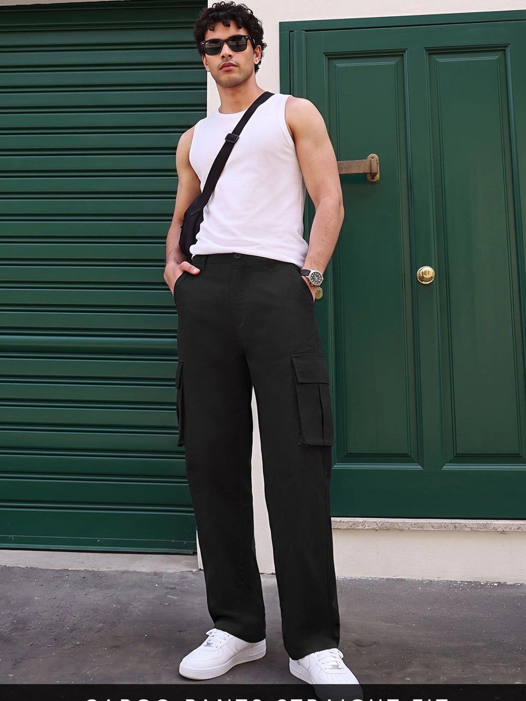 The Souled Store Men Straight Fit Nightfall Solid Black Cargo Pants