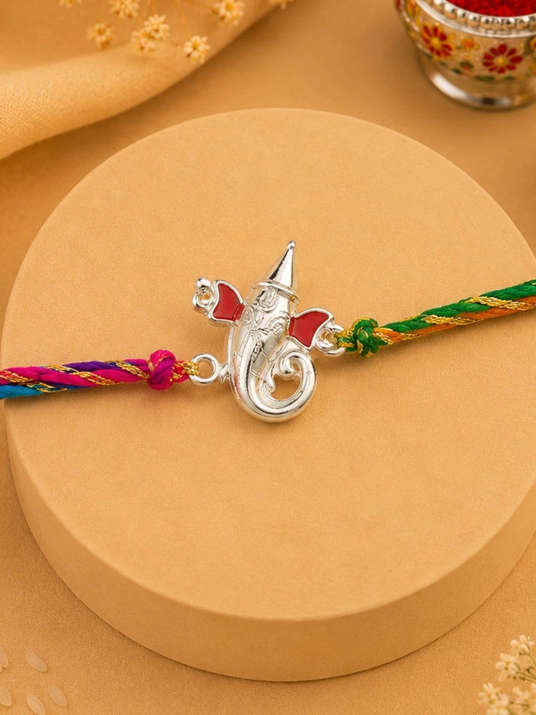 Estele Unisex Rhodium-Plated Enamelled Lord Ganesh Rakhi