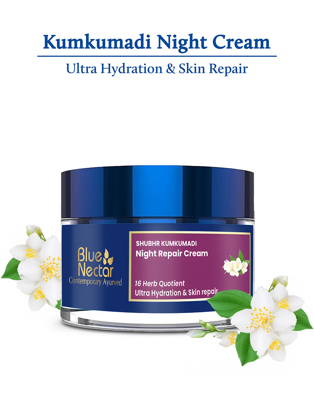 Blue Nectar Kumkumadi Brightening Night Repair Cream For Ultra Hydration & Skin Repair 50g