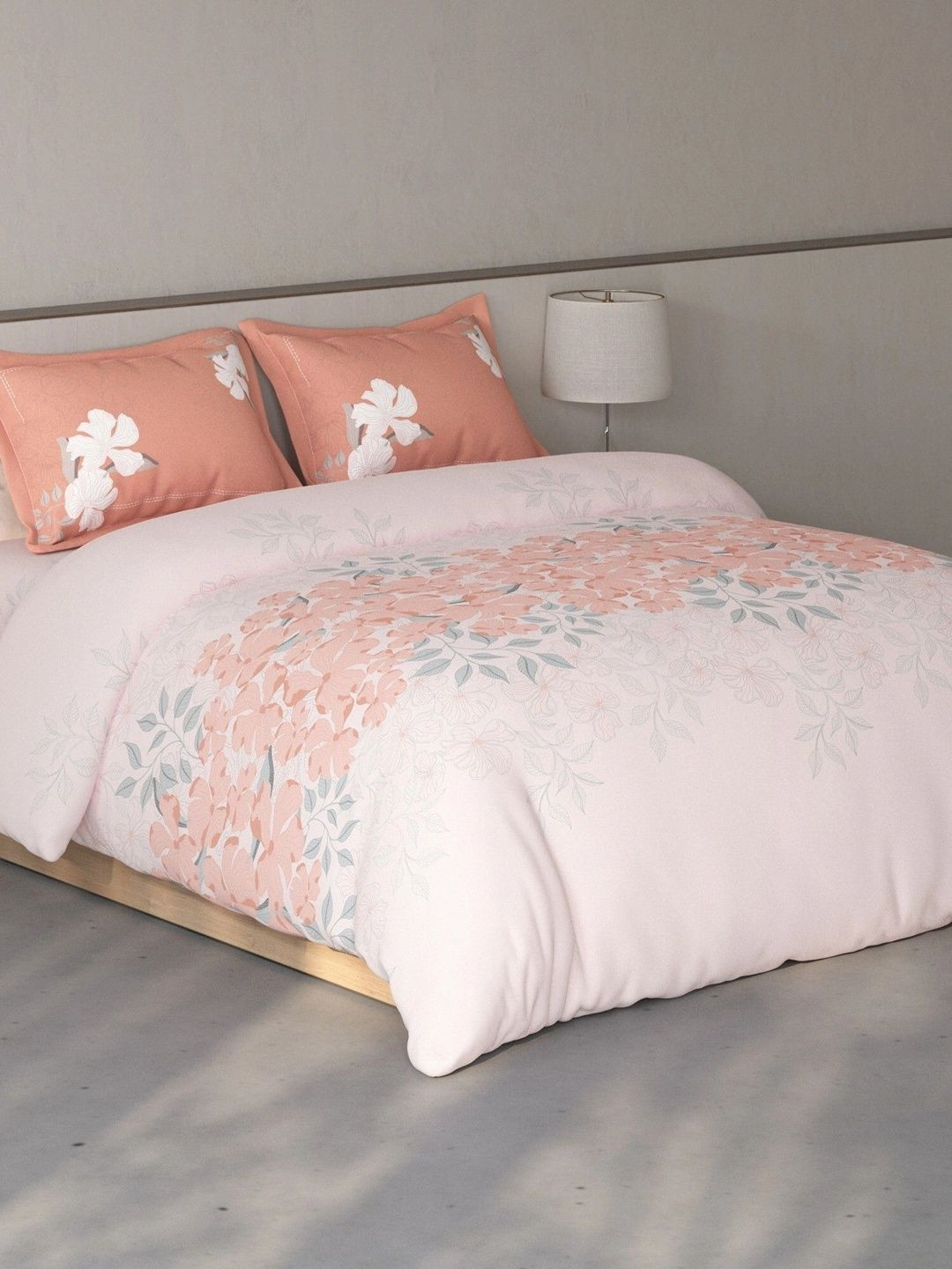 Peach Floral 144 TC 100% Cotton | Breathable|King Bedsheet + 2 Pillow Covers-274 X 274cm