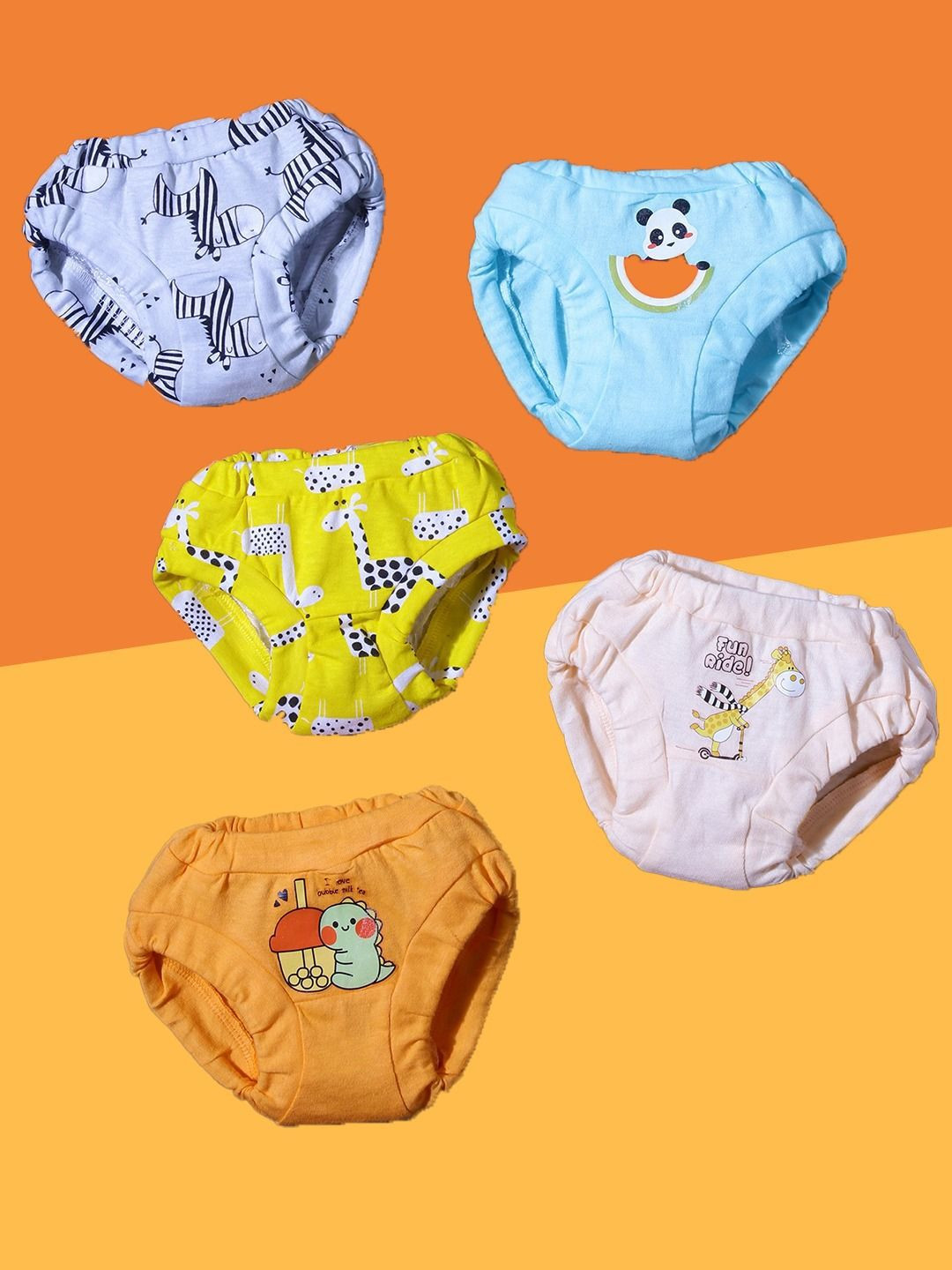 Snugkins Kids Pack Of 5 Printed Pure Cotton Basic Briefs