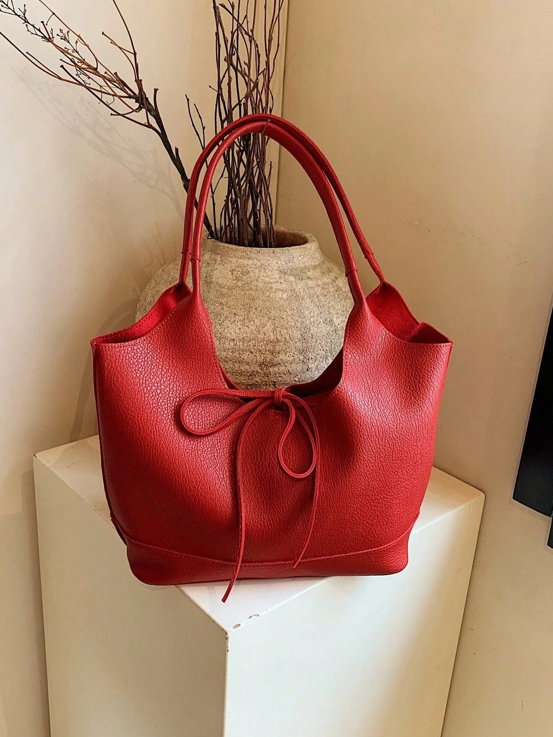 LARCH Textured PU Tote Bag