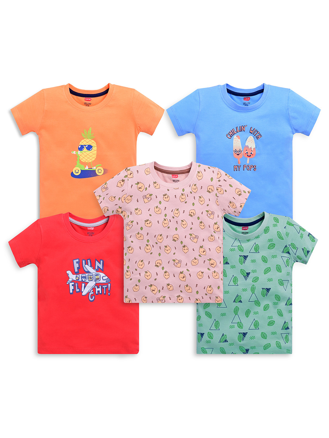 LuvLap Baby Boys Pack of 5 Regular Fit Cotton Half Sleeve T-shirt