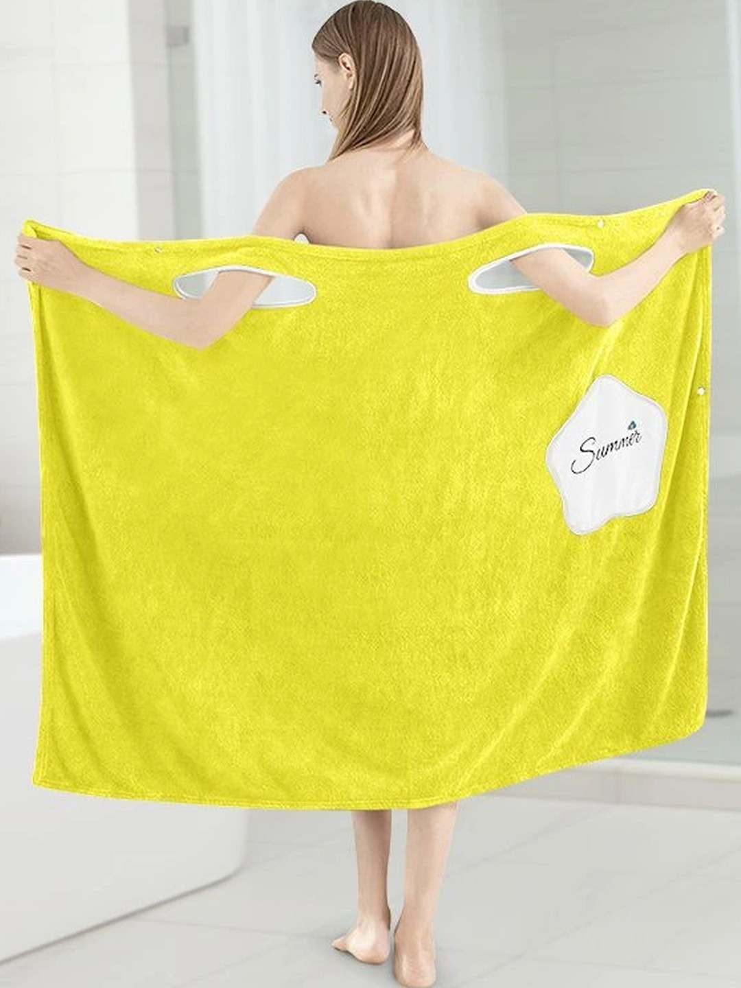 HOUSSE Star_BT Yellow Solid Microfibre Slip-On Midi Bath Wrap-XL