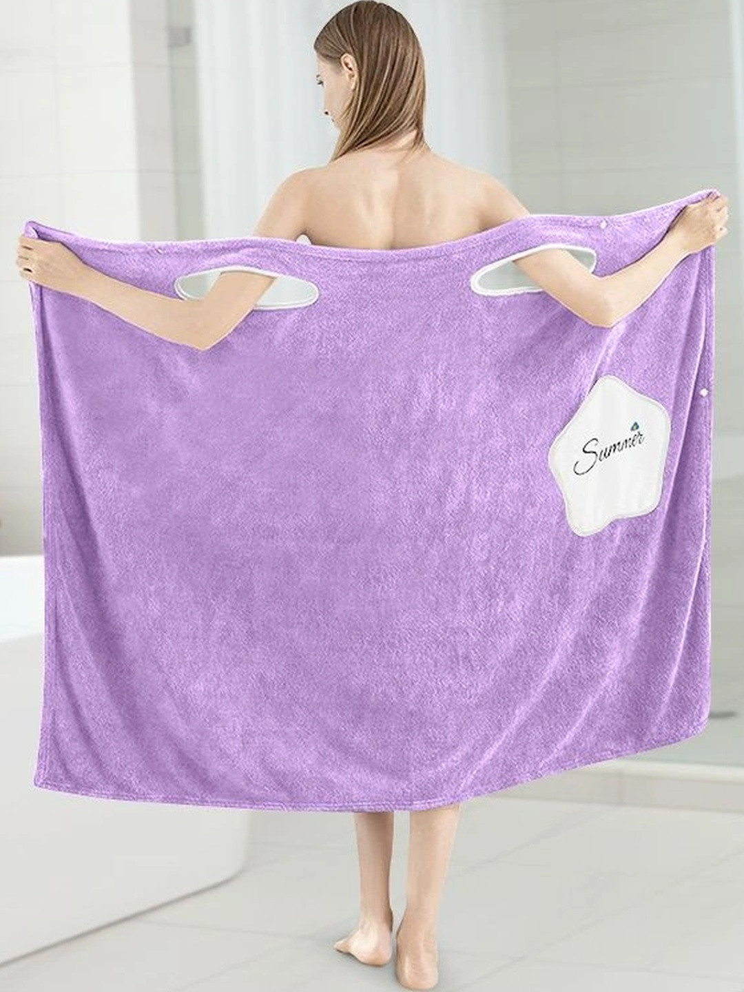 HOUSSE Star_BT Purple Solid Microfibre Slip-On Midi Bath Wrap-XL