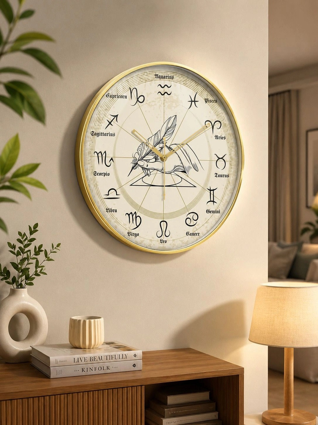 RANDOM Golden Zodiac Printed Sweep Movement Round Battery Analog Wall Clock 12.7 Inch