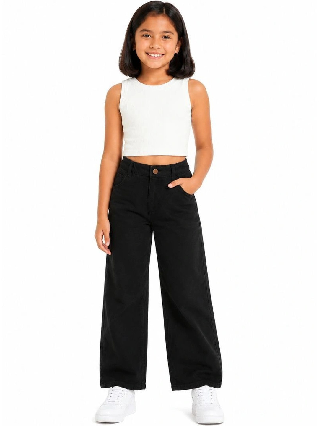 CHILINS Girls Round Neck Tank Crop Top