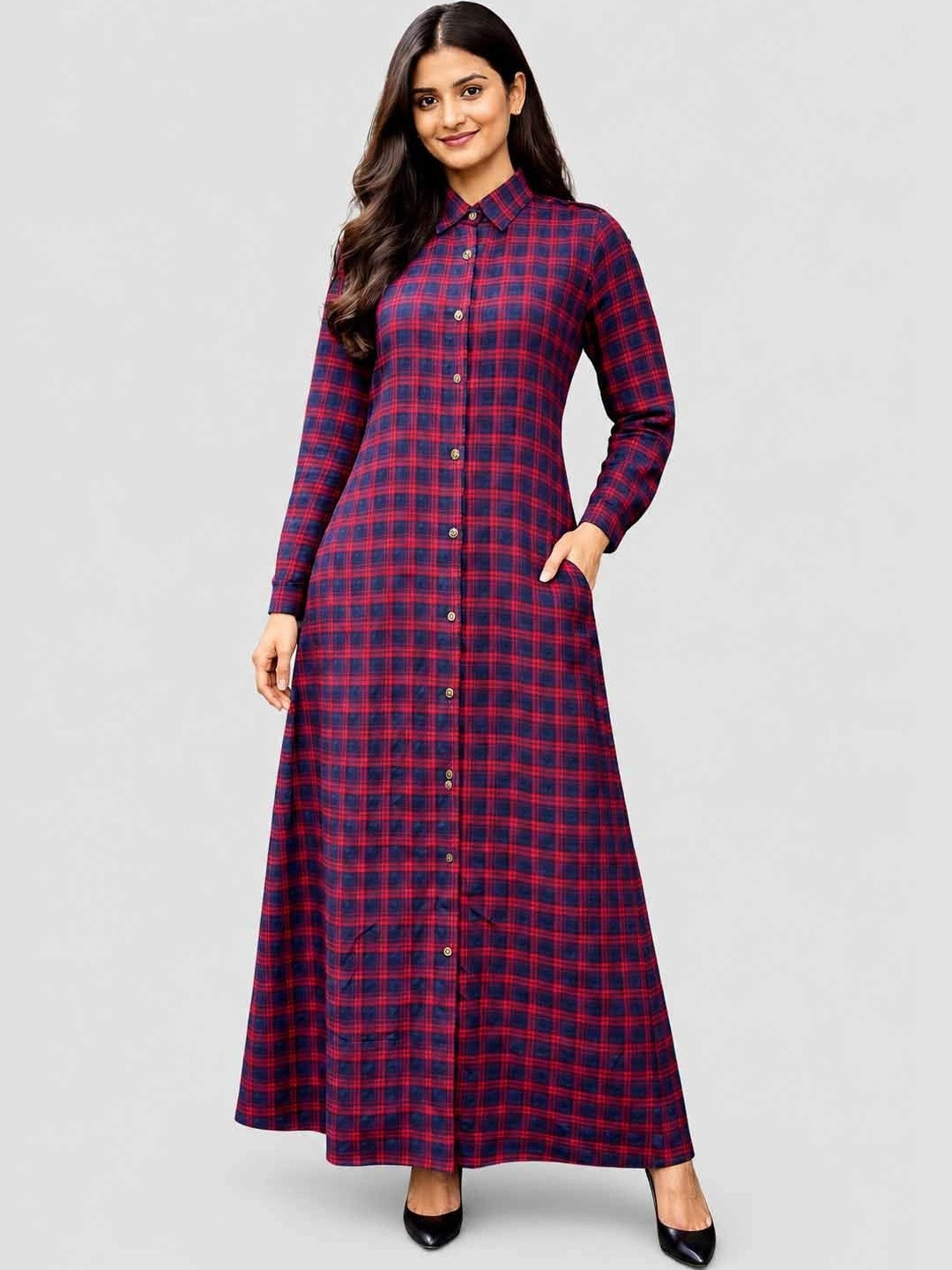 SARINKU Checked A-Line Maxi Dress