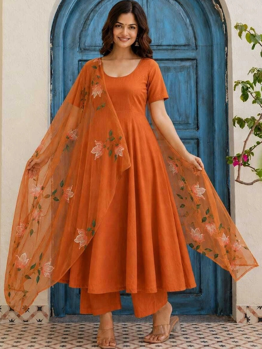 Colorvibes Women Floral Regular Pure Cotton Kurta with Palazzos  With Dupatta