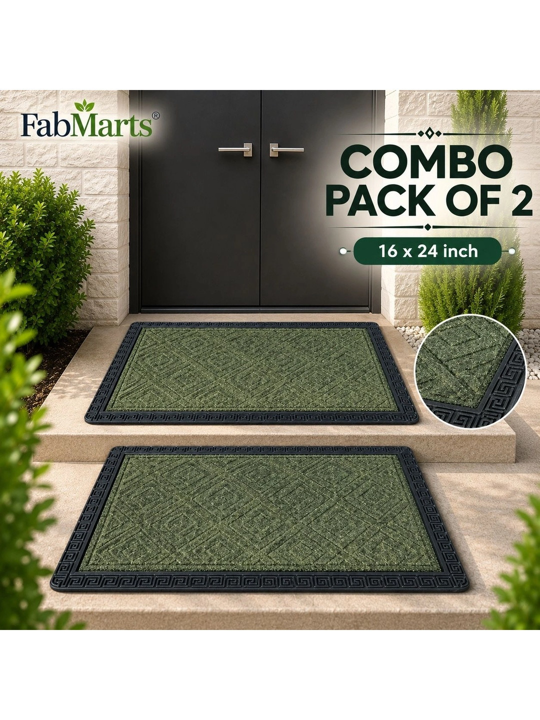 FabMarts 2-Pcs Green Anti-Skid Doormats