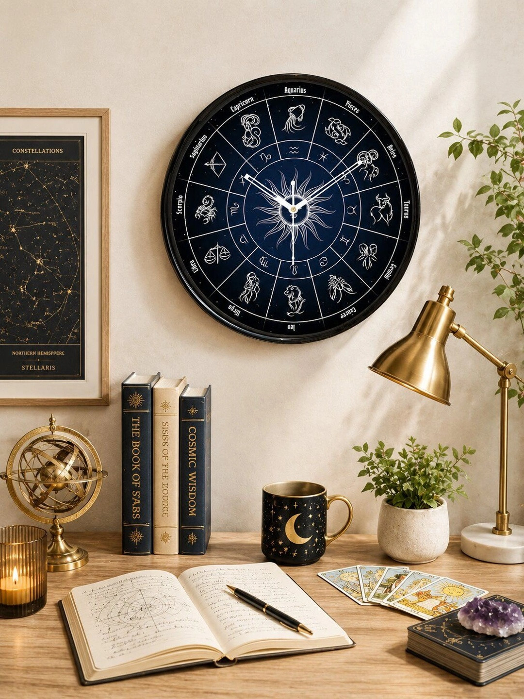 RANDOM Black Plastic Zodiac Printed Sweep Movement Battery Analog Wall Clock 12.7 Inch