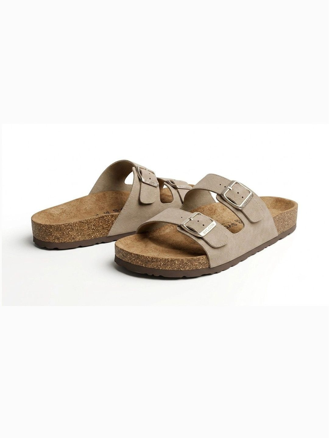 Sylcon Women's Tan Flat Flip Flop Buckle Sandals, Vegan Leather Casual Footwear for Women
