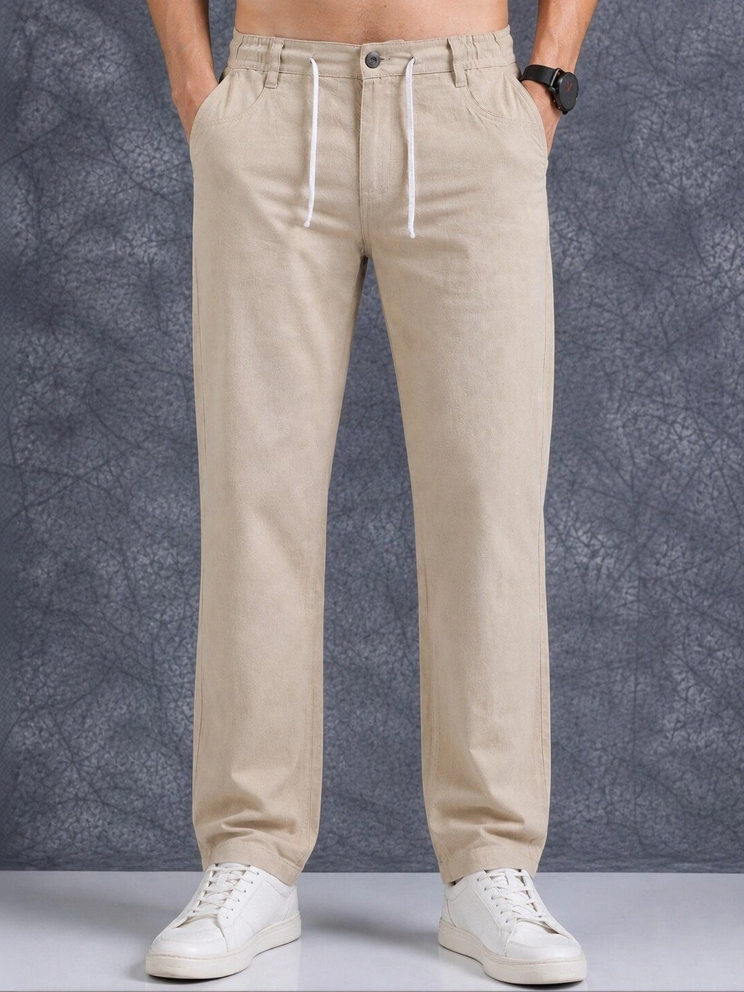 Hyraa Club Men Beige Relaxed fit Soft Linen Pant Trousers