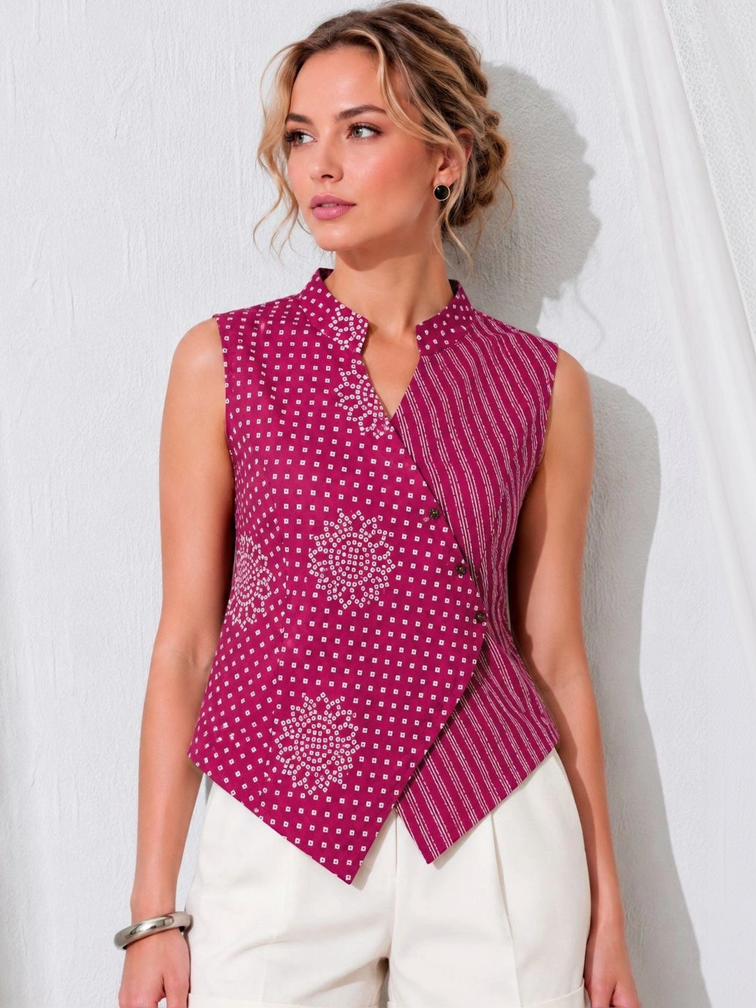 Maruti Tex Geometric Print Ethnic Organic Cotton Top
