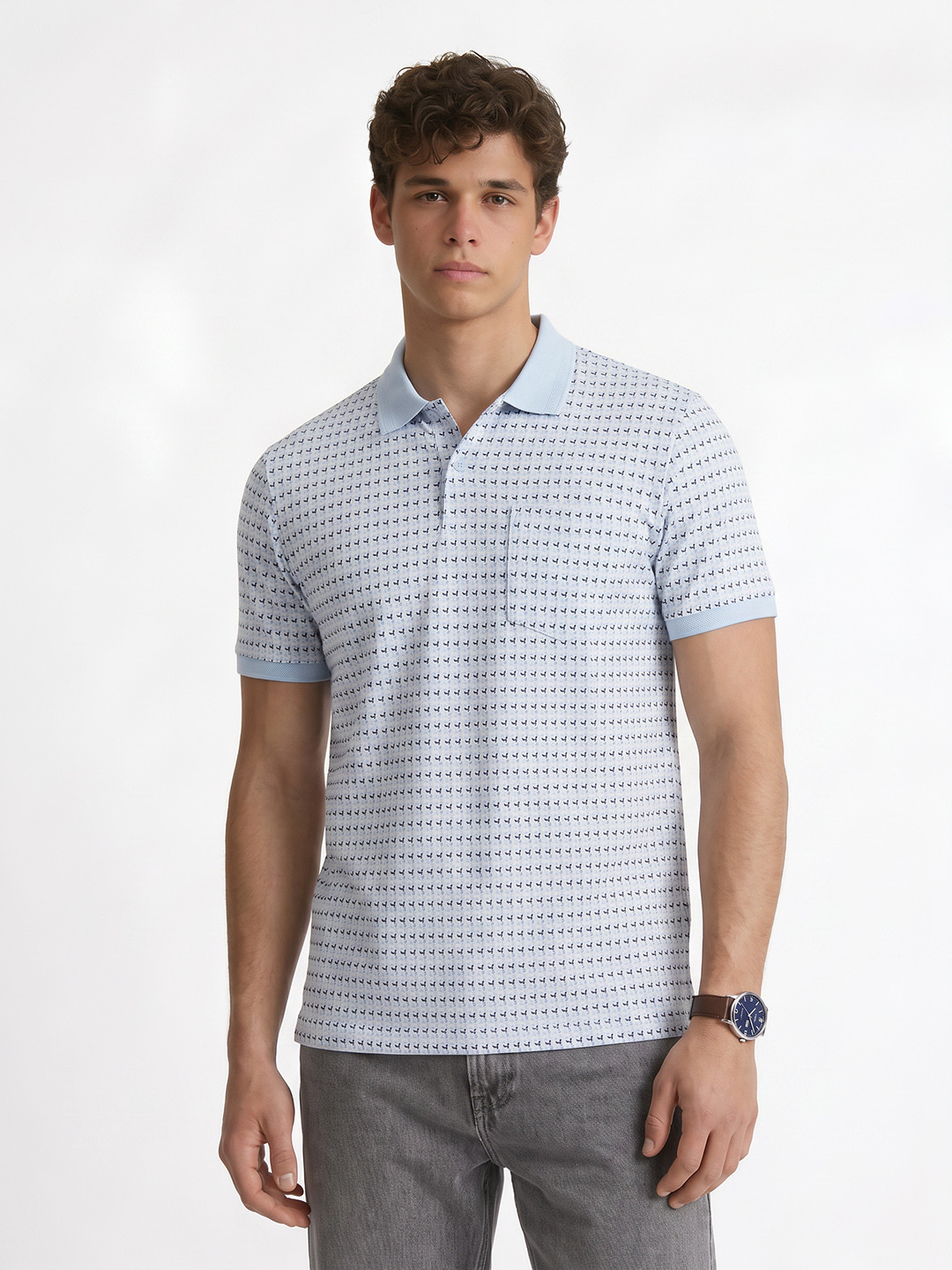 Peter England Geometric Printed Polo Collar T-shirt