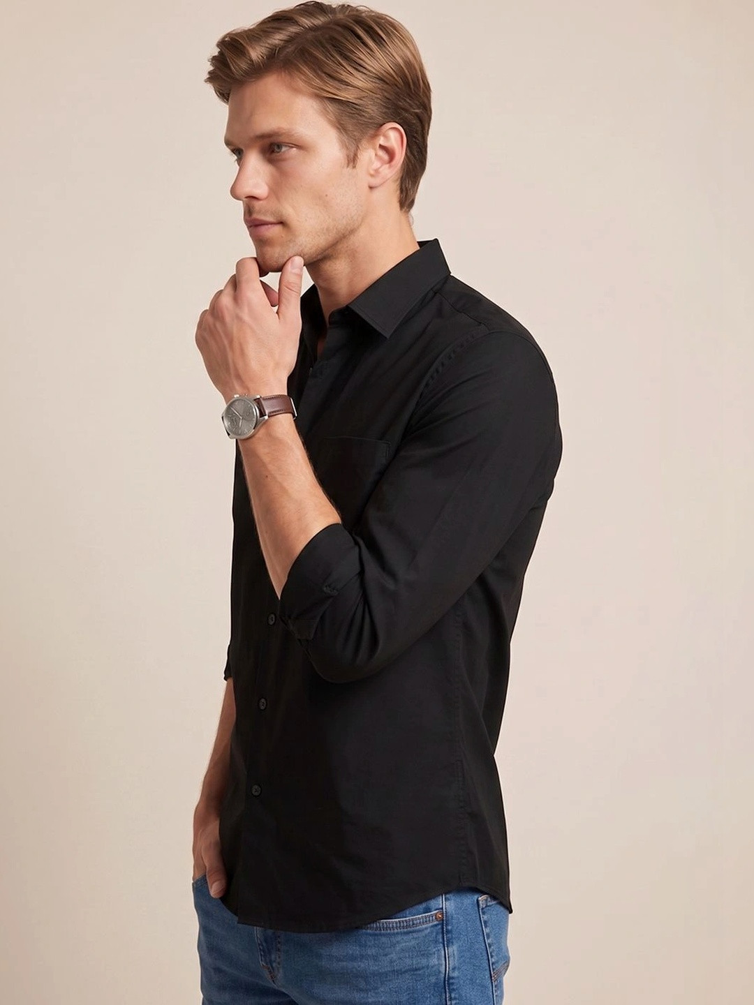 Signature Brushed Twill Cotton Shirt - Jet Black