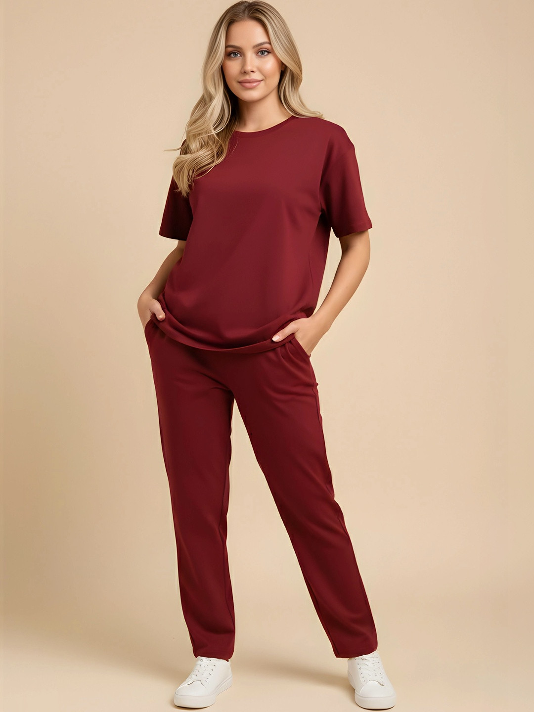 ELVIA Cotton Solid T-shirt with Trousers